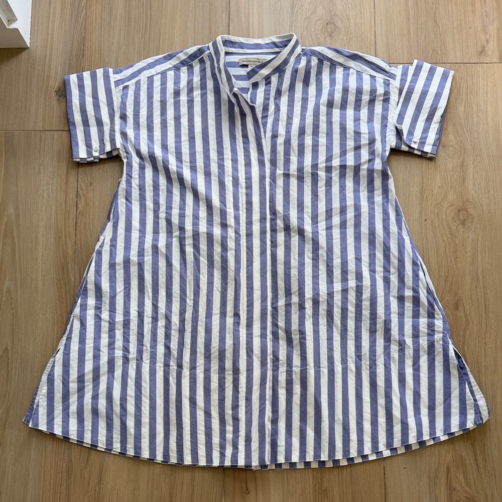 Banana Republic Women Blue White Striped Cotton Popover Shirt Dress XS S - Picture 1 of 6